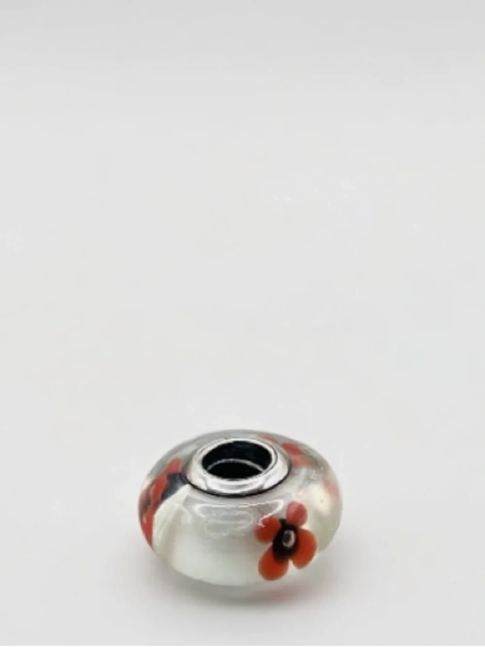 Pandora Clear Glass Charm with Orange Flower Accents